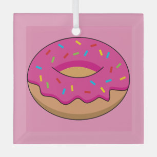 Strawberry Doughnut with Sprinkles Cartoon Glass Ornament