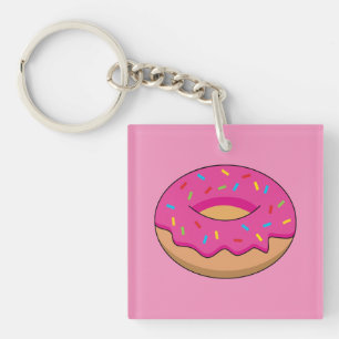 Strawberry Doughnut with Sprinkles Cartoon Keychain