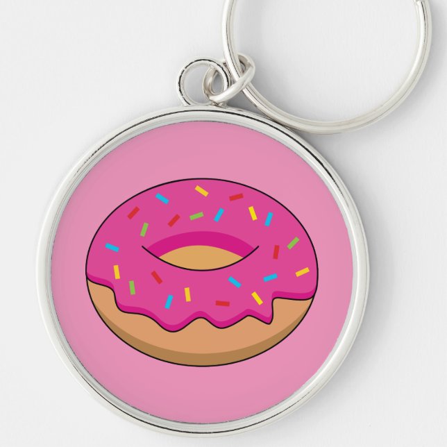 Strawberry Doughnut with Sprinkles Cartoon Keychain (Front)