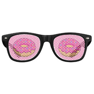 Strawberry Doughnut with Sprinkles Cartoon Retro Sunglasses
