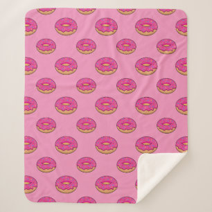 Strawberry Doughnut with Sprinkles Cartoon Sherpa Blanket