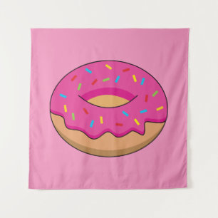 Strawberry Doughnut with Sprinkles Cartoon Tapestry