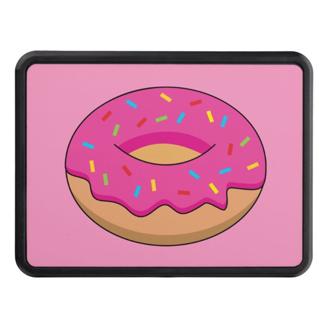 Strawberry Doughnut with Sprinkles Cartoon Trailer Hitch Cover (Front)