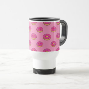Strawberry Doughnut with Sprinkles Cartoon Travel Mug