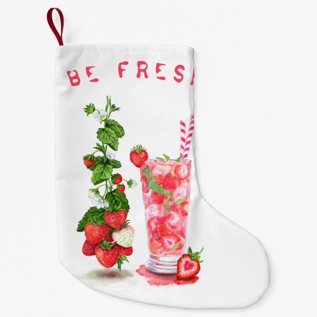 Strawberry Drink Christmas Stocking Custom Text (Front)