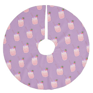 Strawberry Drink Cute Kawaii Pixel Girly Pink Brushed Polyester Tree Skirt