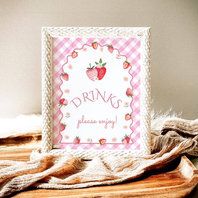 Strawberry Drinks Berry First Birthday Poster (Creator Uploaded)