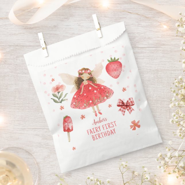 Strawberry Fairy First Birthday  Favour Bag (Clipped)