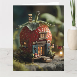 Strawberry Fairy House with Miniature Washing Line Card