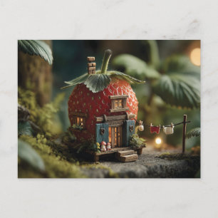 Strawberry Fairy House with Miniature Washing Line Postcard