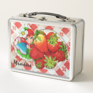 strawberry fairy picnic art print metal lunch box
