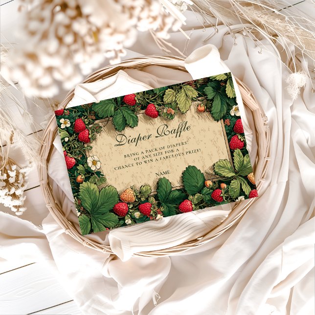 Strawberry Fairytale Baby Shower Diapper Raffle  Enclosure Card (Creator Uploaded)