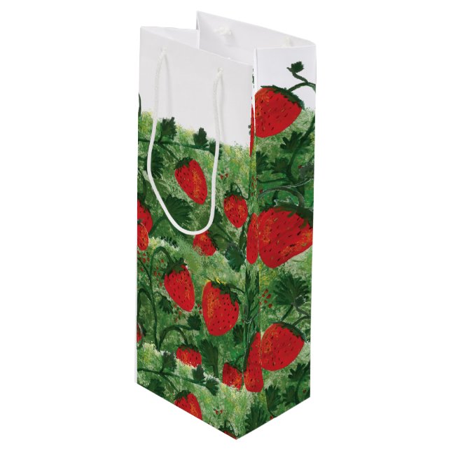 Strawberry Farm Field Watercolor  Wine Gift Bag (Front Angled)