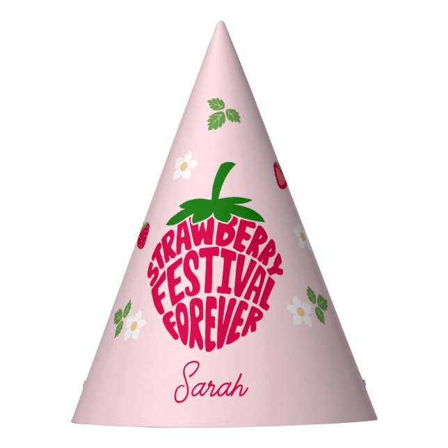 Strawberry Festival Forever Cute Customizable Party Hat (Front)