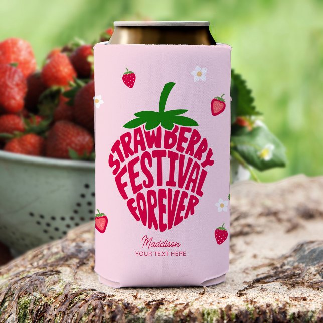 Strawberry Festival Forever Cute Customizable Seltzer Can Cooler (Creator Uploaded)