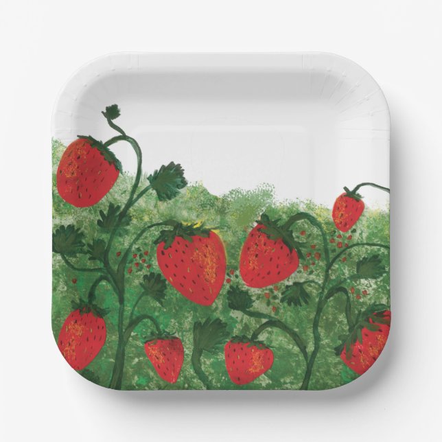 Strawberry Field Watercolor Illustration Paper Plate (Front)