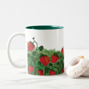 Strawberry Field Watercolor Illustration Two-Tone Coffee Mug