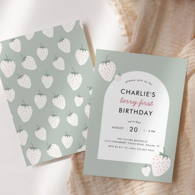 Strawberry Fields Berry First Birthday | Girl Invitation (Creator Uploaded)