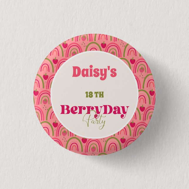 Strawberry Fields Delight Birthday 1 Inch Round Button (Front)