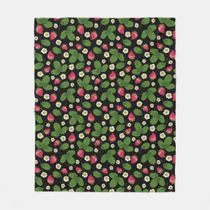 Strawberry Fields on Black Fleece Blanket
