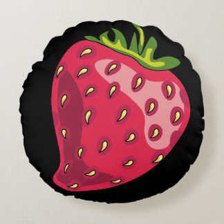 Strawberry Fields on Black Round Pillow