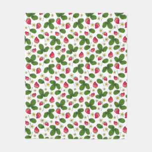 Strawberry Fields on White Fleece Blanket