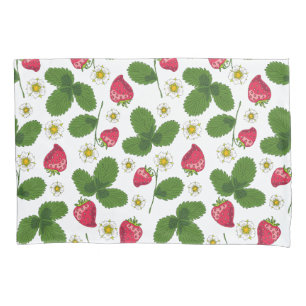 Strawberry Fields on White Pillowcase