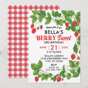 Strawberry Fields Sweet Berry Birthday (Red/White) Invitation