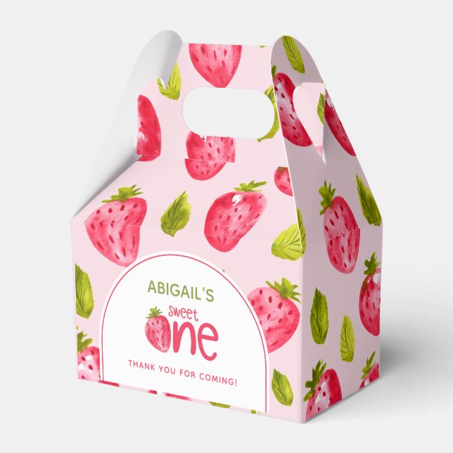 Strawberry First 1st Birthday Favor Box (Front Side)