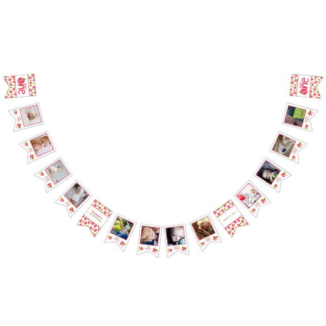 Strawberry First Birthday 12 Month Photo Bunting Flags (All)