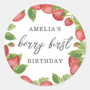 Strawberry First Birthday 1st Berry Sweet Favour Classic Round Sticker