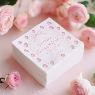 Strawberry First Birthday Berry Sweet Girl Party Napkin