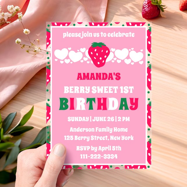 Strawberry First Birthday Celebration Acrylic Invitations (Creator Uploaded)