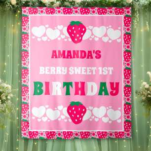 Strawberry First Birthday Celebration Backdrop Tapestry