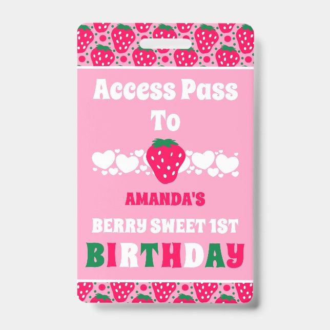 Strawberry First Birthday Celebration Badge (Front)