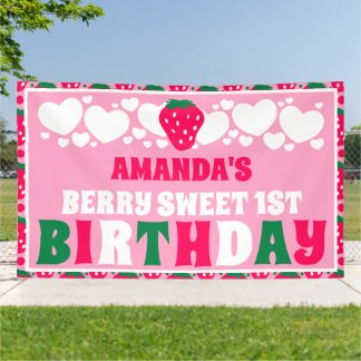 Strawberry First Birthday Celebration Banner