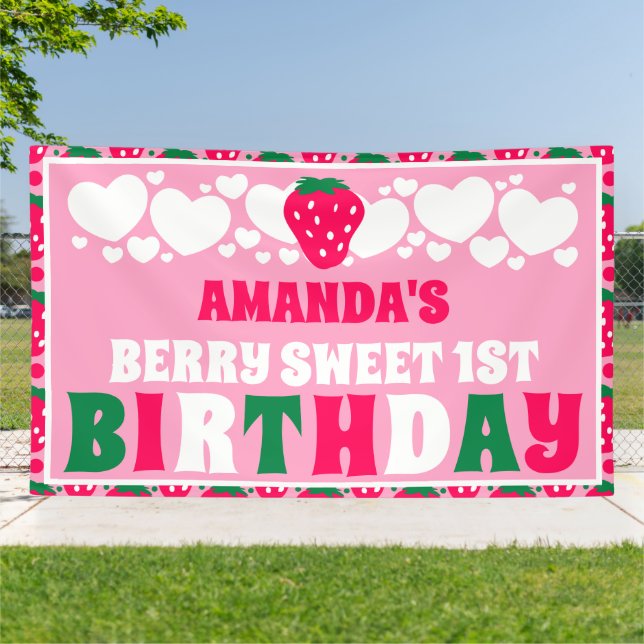 Strawberry First Birthday Celebration Banner (Outside)