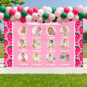Strawberry First Birthday Celebration Milestone Banner