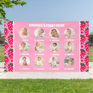 Strawberry First Birthday Celebration Milestone Banner