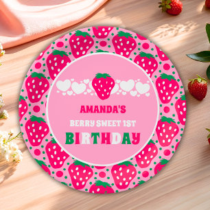 Strawberry First Birthday Celebration Paper Plate