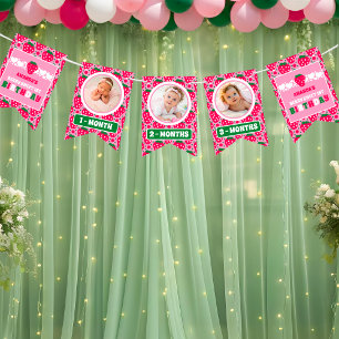 Strawberry First Birthday Celebration Photo Bunting Flags