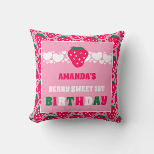 Strawberry First Birthday Celebration Throw Pillow