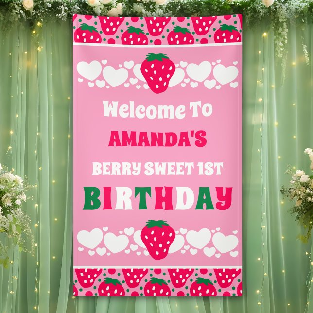 Strawberry First Birthday Celebration Welcome Banner (Creator Uploaded)