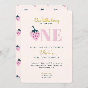 Strawberry first birthday Invitation