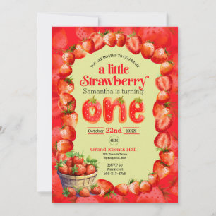 Strawberry first birthday invitation