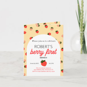 Strawberry first birthday invitation
