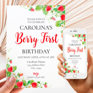 Strawberry First Birthday Invitation