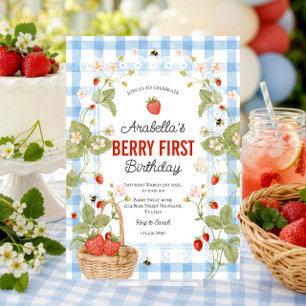 Strawberry first birthday invitation
