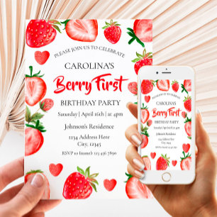 Strawberry First Birthday Invitation