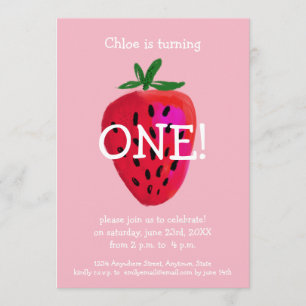 Strawberry First Birthday Invitation